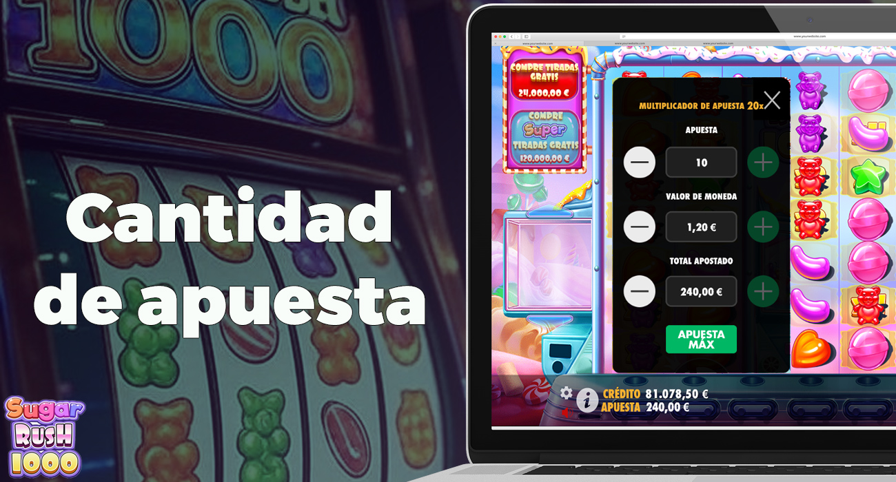 Sugar Rush 1000 ofrece una selección de tamaños de apuestas desde 0,2 hasta 240 euros.